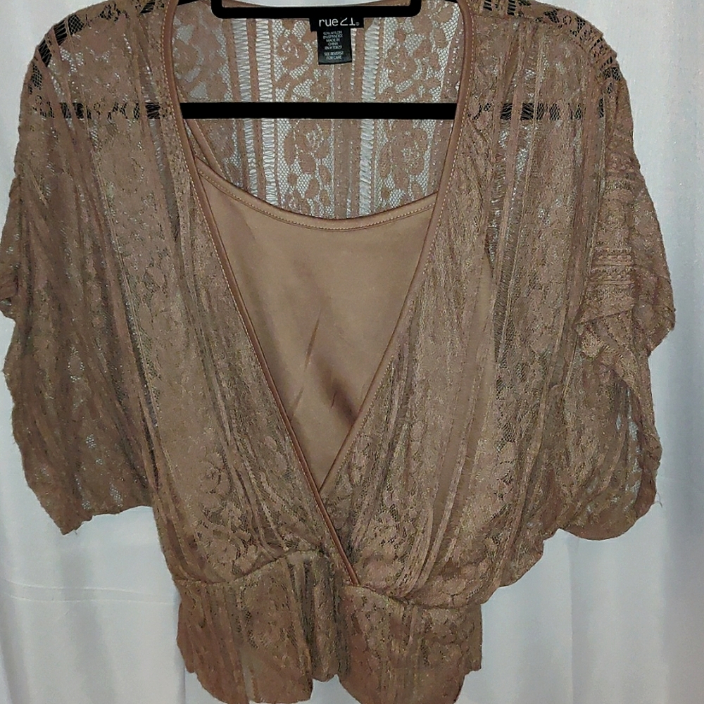 Rue21, Lace Crossover, Taupe, L, S/S Top